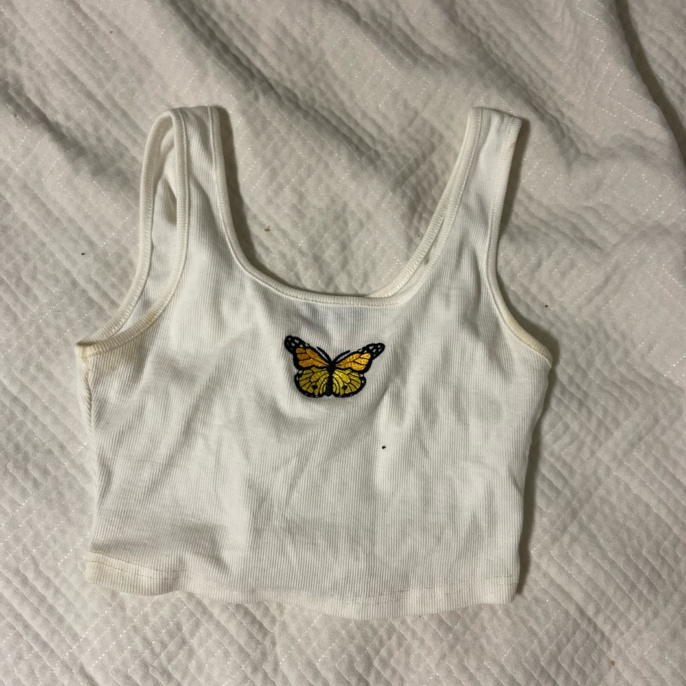 White Butterfly Crop Top, Size:S